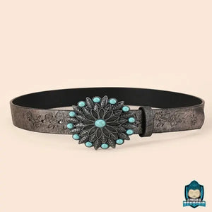 ceinture-en-cuir-ethnique-turquoise-pour-femme-en-cuir-PU-grave-longueur-100-cm-boucle-metallique-noire-fleur-perle-turquoise