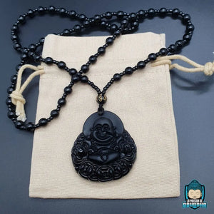 Pendentif Bouddha Rieur Obsidienne Noir