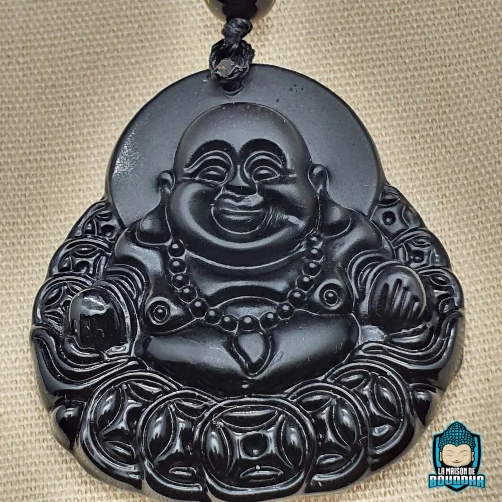 Pendentif Bouddha Rieur Obsidienne Noir