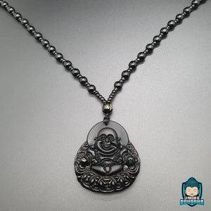 Pendentif Bouddha Rieur Obsidienne Noir