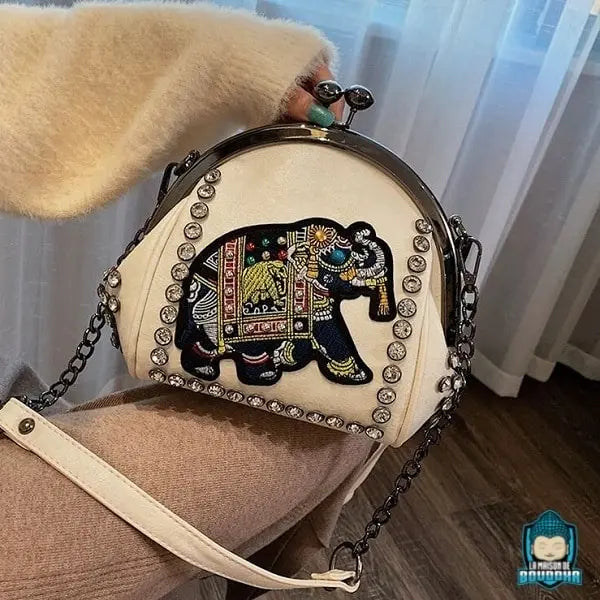 sac à main fermoir porte-monnaie en cuir + motif éléphant Sacs à main La Maison de Bouddha