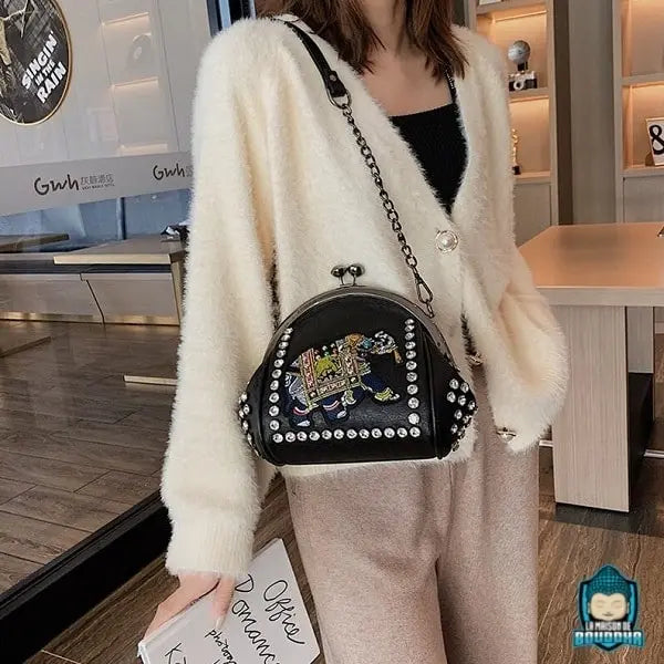 sac à main fermoir porte-monnaie en cuir + motif éléphant Sacs à main La Maison de Bouddha