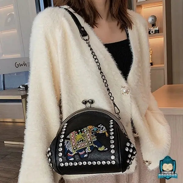 sac à main fermoir porte-monnaie en cuir + motif éléphant Sacs à main La Maison de Bouddha