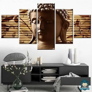 tableau-bouddha-5-parties-tete-de-bouddha-toile-multi-panneaux-murale-La-Maison-de-Bouddha.