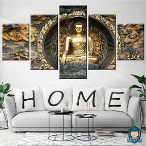 tableau-bouddha-noir-et-or-mural-5-pieces-toile-photo