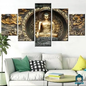 tableau-bouddha-noir-et-or-toile-canvas-murale-5-parties-grand-format.-La-Maison-de-Bouddha